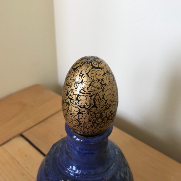 Wooden Hand Decorated Eggs Ukrainian Floral & Black and Gold Modern Design 2.75" - Picture 6 of 8